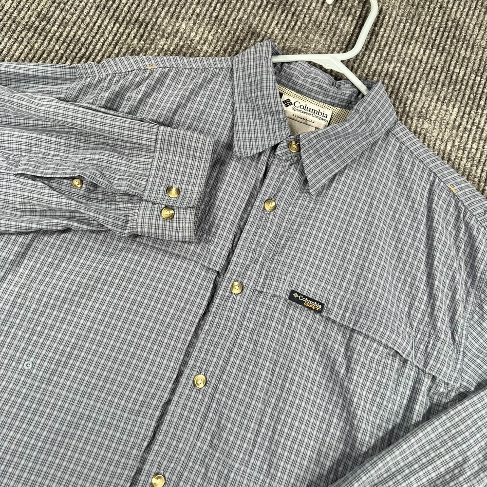 Columbia GRT Shirt Mens XL Extra Large Blue Plaid Long Sleeve Button Up Outdoor